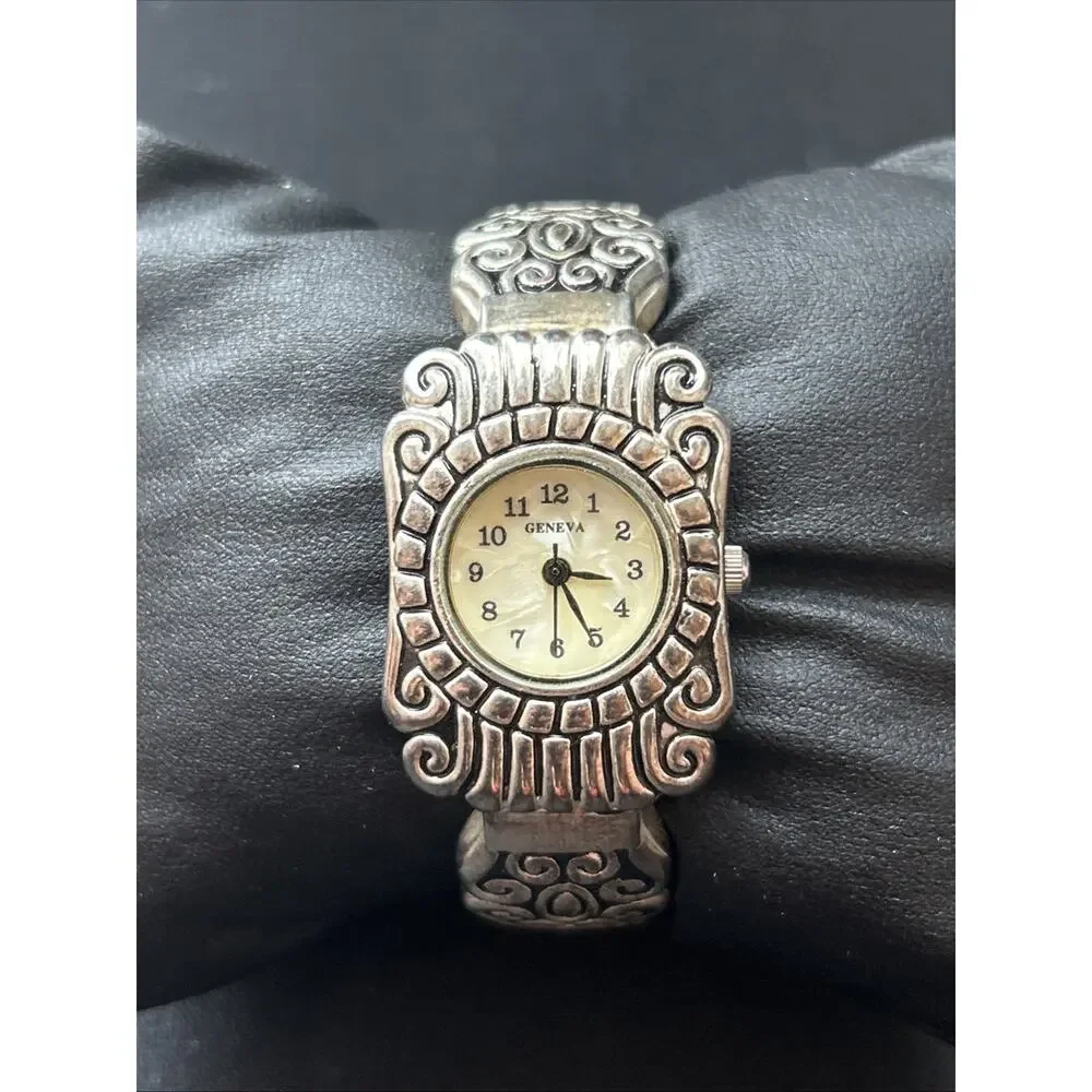 Geneva Silver Tone Women’s Cuff Watch